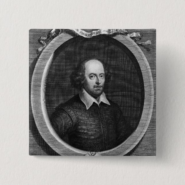 Bóton Quadrado 5.08cm Retrato de William Shakespeare 1719 (Frente)
