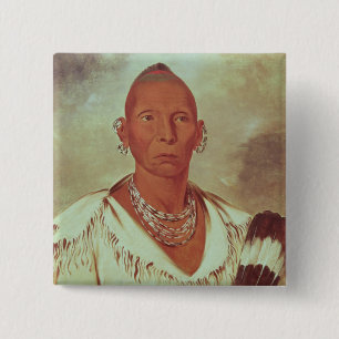 Bóton Quadrado 5.08cm Retrato do falcão preto, chefe indiano