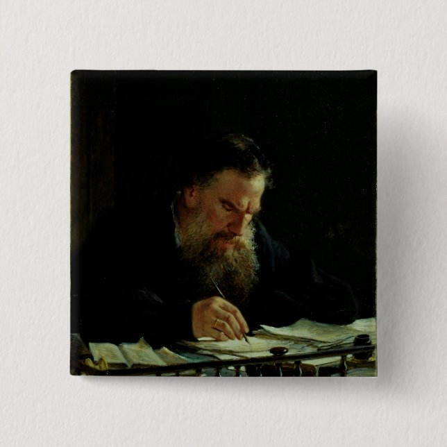 Bóton Quadrado 5.08cm Retrato do lev Tolstoy (Frente)