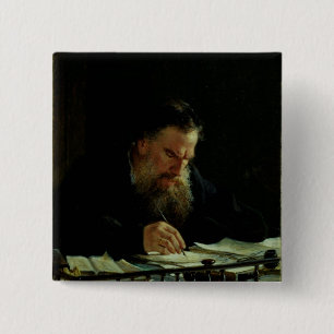 Bóton Quadrado 5.08cm Retrato do lev Tolstoy