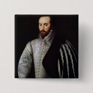Bóton Quadrado 5.08cm Retrato do senhor Walter Raleigh 1588