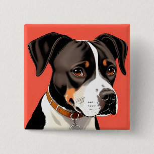 Bóton Quadrado 5.08cm Retrato Elegante de um Cão Preto e Branco
