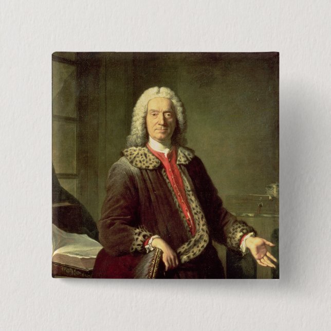 Bóton Quadrado 5.08cm Retrato Prosper Jolyot de Crebillon, 1746 (Frente)