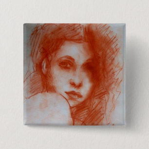 Bóton Quadrado 5.08cm Retrato ROMÂNTICO da BELEZA/mulher no Sepia Brown