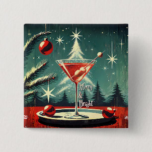Bóton Quadrado 5.08cm Retro 50s Nevasca de Natal Árvore de Natal Martini