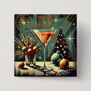 Bóton Quadrado 5.08cm Retro anos 50 Merry & Bright Christmas Martini