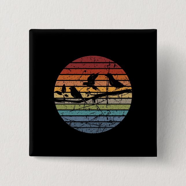 Bóton Quadrado 5.08cm Retro de observação de pássaros (Frente)