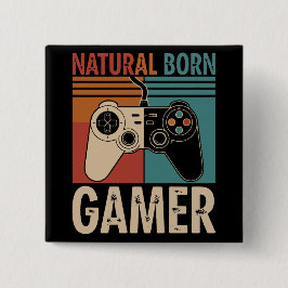 Bóton Quadrado 5.08cm Retro Natural Born Gamer Divertido