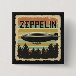 Bóton Quadrado 5.08cm Retro Zeppelin Dirigible Airship Zepelin Zepplin