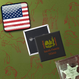 Bóton Quadrado 5.08cm reunião de cacto de ferrugem e de cowboy verde-oli