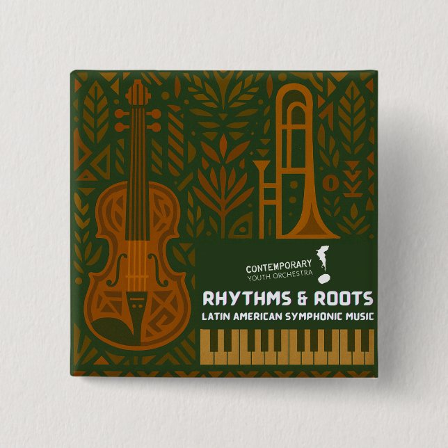 Bóton Quadrado 5.08cm Rhythms & Roots Button (Frente)