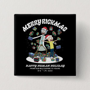 Bóton Quadrado 5.08cm Rick e Morty Felizes de Rickmas presentes