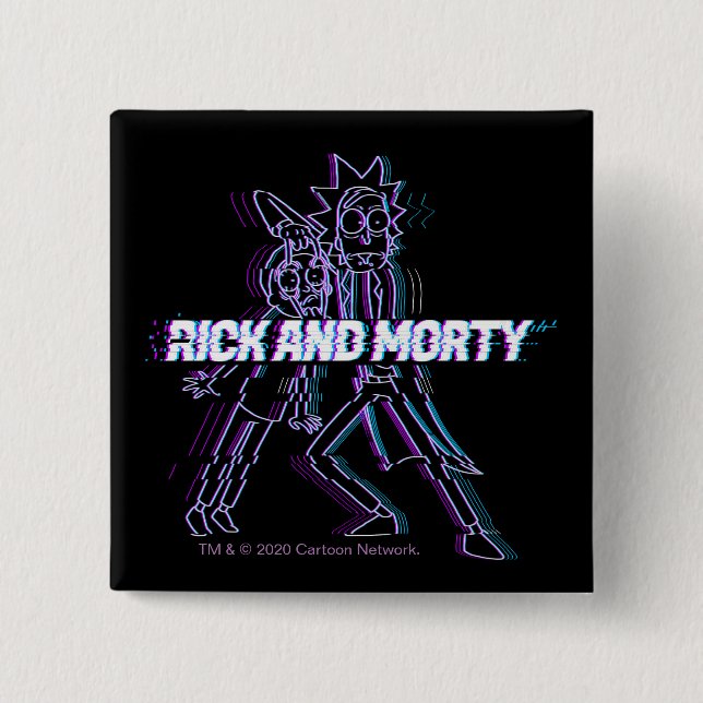 Bóton Quadrado 5.08cm RICK E MORTY™ | Rick E Morty Com Perturbações (Frente)