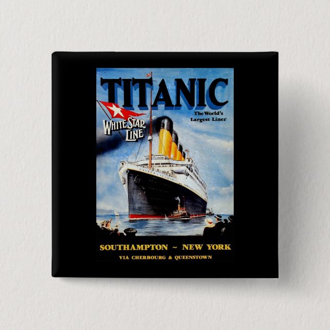 Bóton Quadrado 5.08cm RMS Titanic Viagem Ad (Frente)
