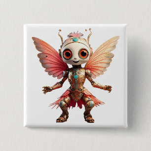 Bóton Quadrado 5.08cm Robô de Dança Fofo Coral Gold Pixie