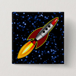 Bóton Quadrado 5.08cm Rocket Retro - Personalizado