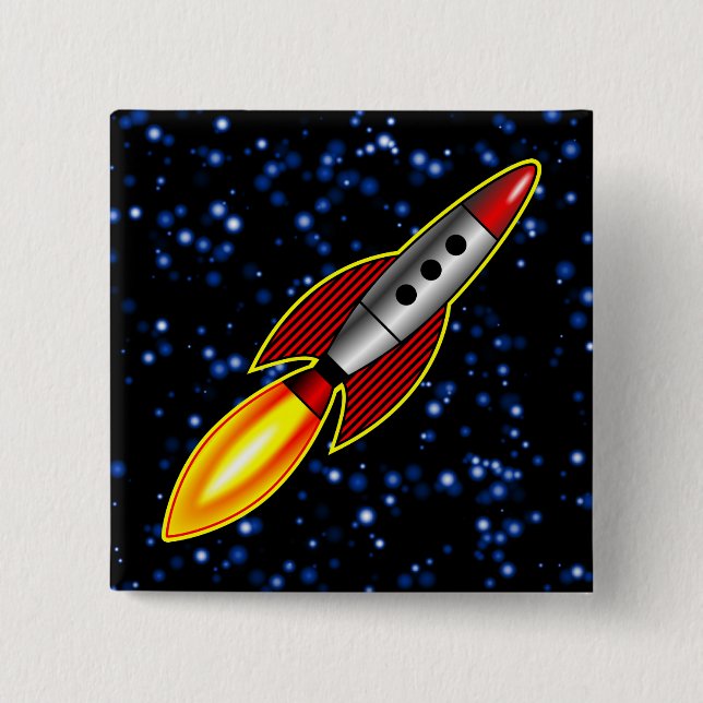 Bóton Quadrado 5.08cm Rocket Retro - Personalizado (Frente)
