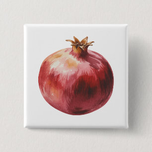 Bóton Quadrado 5.08cm Romã Aquarela Moderna e Tendência