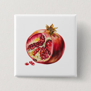 Bóton Quadrado 5.08cm Romã Aquarela Moderna e Tendência