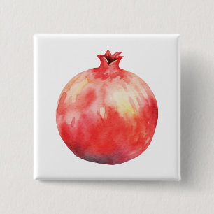 Bóton Quadrado 5.08cm Romã em Aquarela