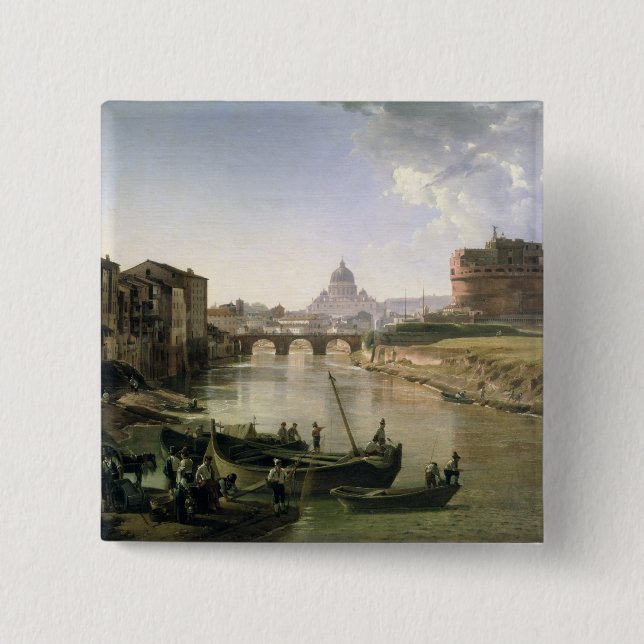 Bóton Quadrado 5.08cm Roma nova com o Castel Sant'Angelo (Frente)
