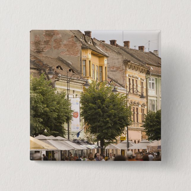 Bóton Quadrado 5.08cm Romênia, Sibiu. Cidade Nova. RF) (Frente)