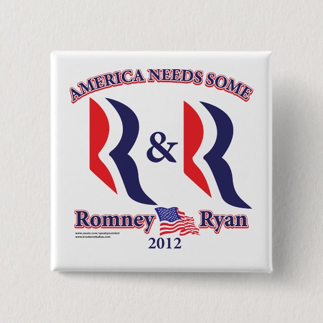 Bóton Quadrado 5.08cm Romney e Ryan (Frente)