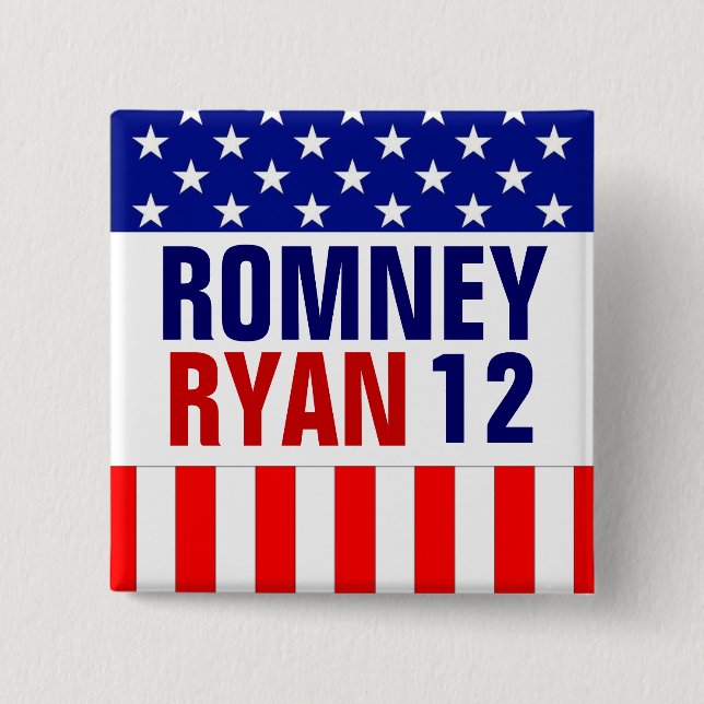 Bóton Quadrado 5.08cm Romney Ryan 2012 (Frente)