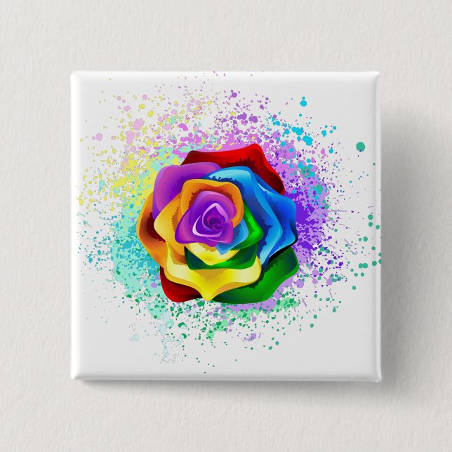 Bóton Quadrado 5.08cm Rosa Arco-Íris Colorida (Frente)