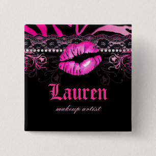 Bóton Quadrado 5.08cm Rosa do maquilhador da zebra dos diamantes do laço