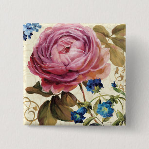Bóton Quadrado 5.08cm Rosa do rosa na flor completa