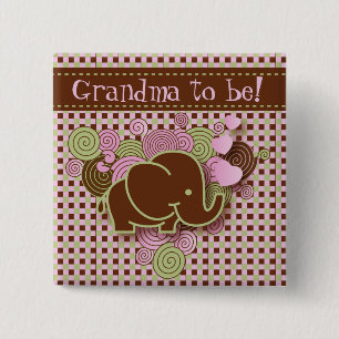 Bóton Quadrado 5.08cm Rosa e avó do elefante do bebê de Brown a ser