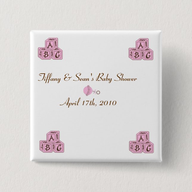 Bóton Quadrado 5.08cm Rosa e blocos do bebê de Brown (Frente)