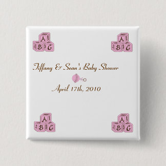 Bóton Quadrado 5.08cm Rosa e blocos do bebê de Brown