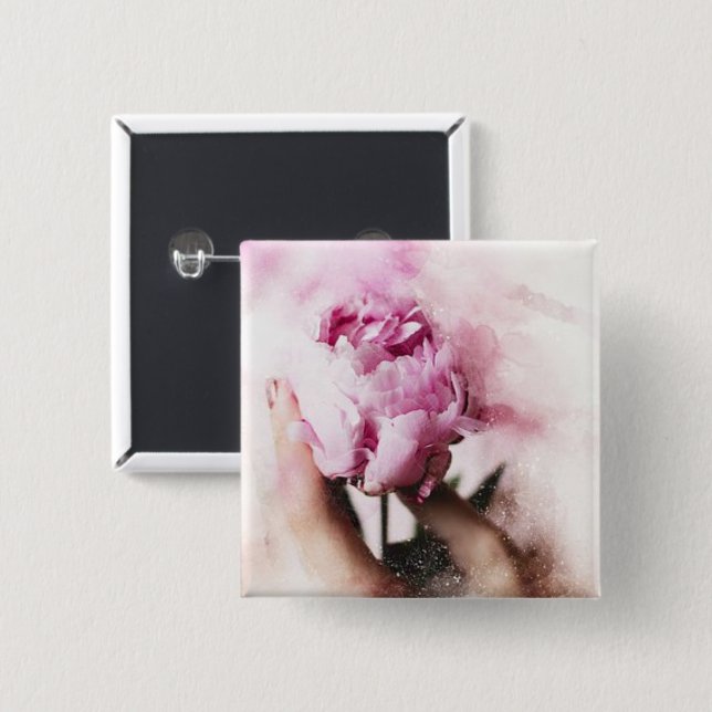 Bóton Quadrado 5.08cm Rosa Rosa e Mão (Frente & Verso)