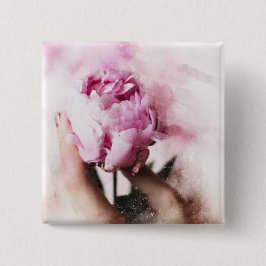 Bóton Quadrado 5.08cm Rosa Rosa e Mão