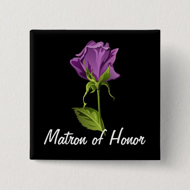 Bóton Quadrado 5.08cm Rosa roxo em preto (Frente)