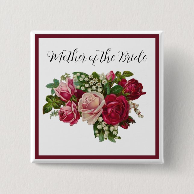 Bóton Quadrado 5.08cm Rosa vitoriana clássica de Lily Valley Mãe de Noiv (Frente)