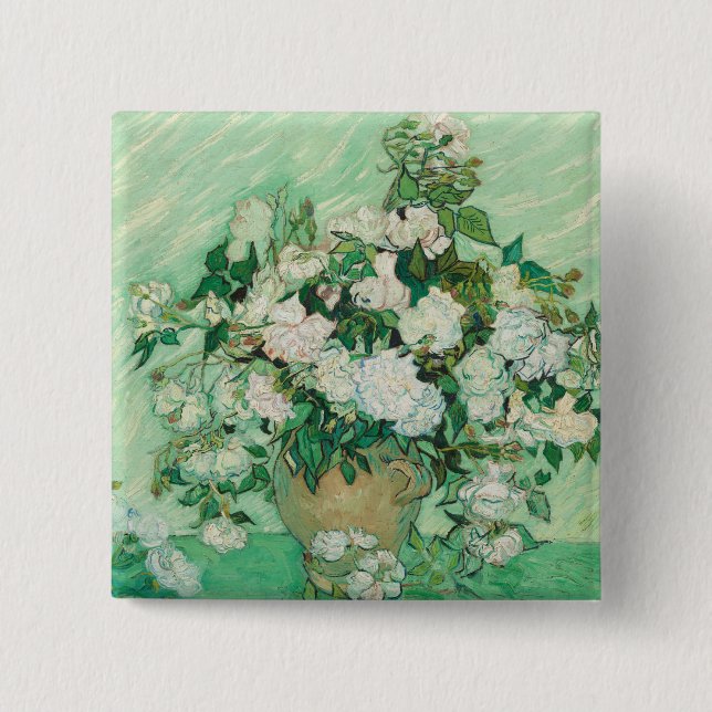 Bóton Quadrado 5.08cm Rosas - Buquê das flores (Frente)