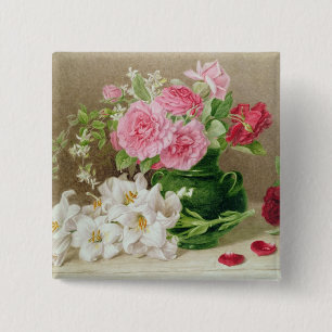 Bóton Quadrado 5.08cm Rosas e lírios