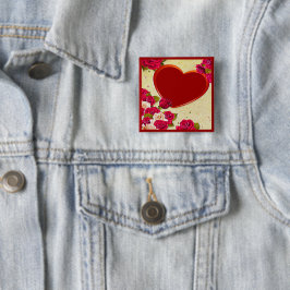 Bóton Quadrado 5.08cm Rosas e quadro cardíaco adicione sua foto