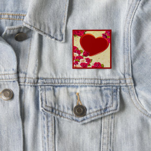 Bóton Quadrado 5.08cm Rosas e quadro cardíaco adicione sua foto