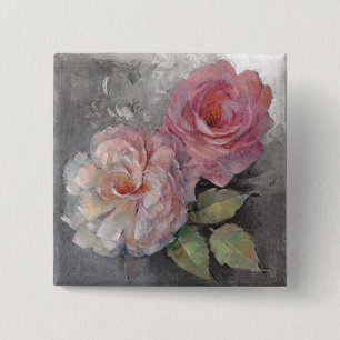 Bóton Quadrado 5.08cm Rosas em cinzas