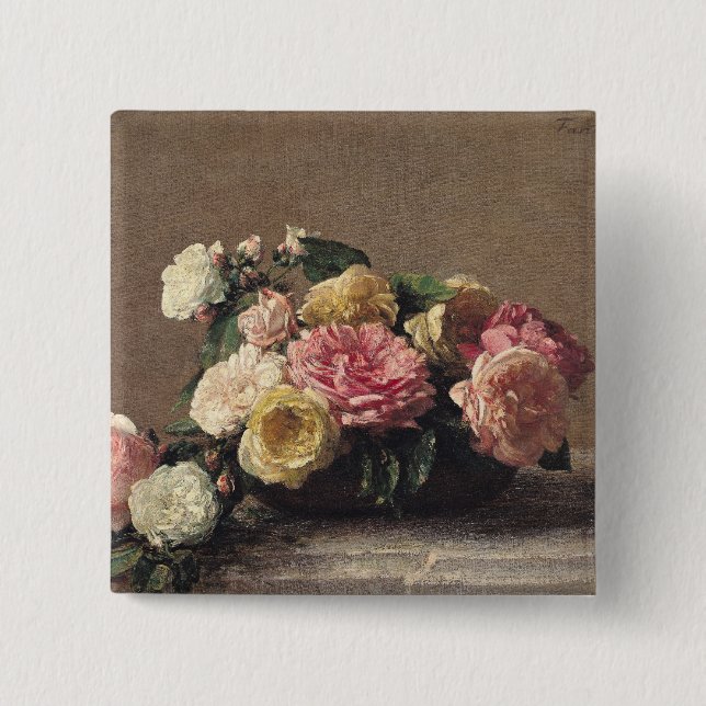 Bóton Quadrado 5.08cm Rosas em um prato, 1882 (Frente)