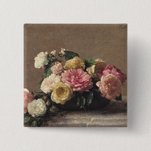Bóton Quadrado 5.08cm Rosas em um prato, 1882