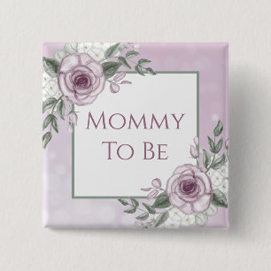 Bóton Quadrado 5.08cm Rosas Mauve, Mamãe a ser, botão Chá de fraldas