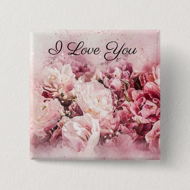 Bóton Quadrado 5.08cm Rosas Rosas (Frente)