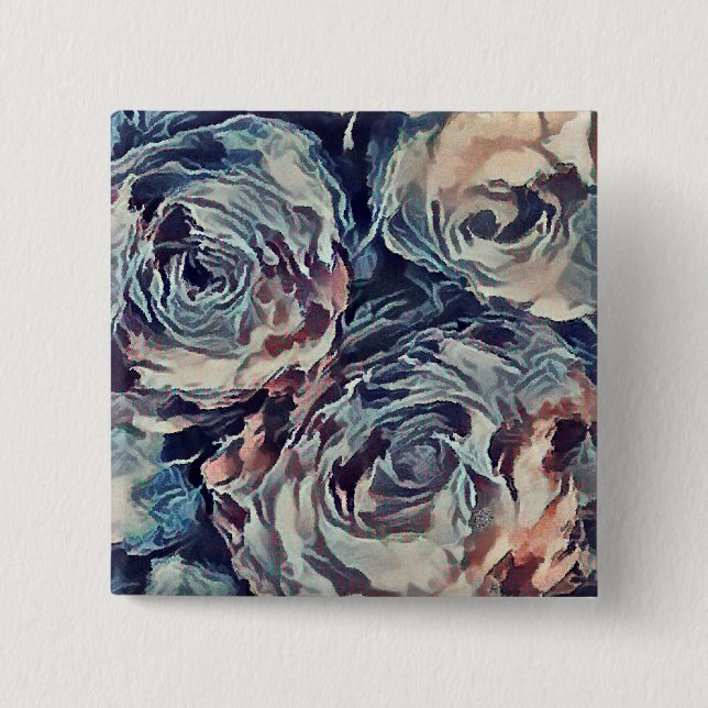 Bóton Quadrado 5.08cm Rosas Vintage (Frente)