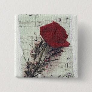 Bóton Quadrado 5.08cm <Rose and Music> por Kim Koza 2