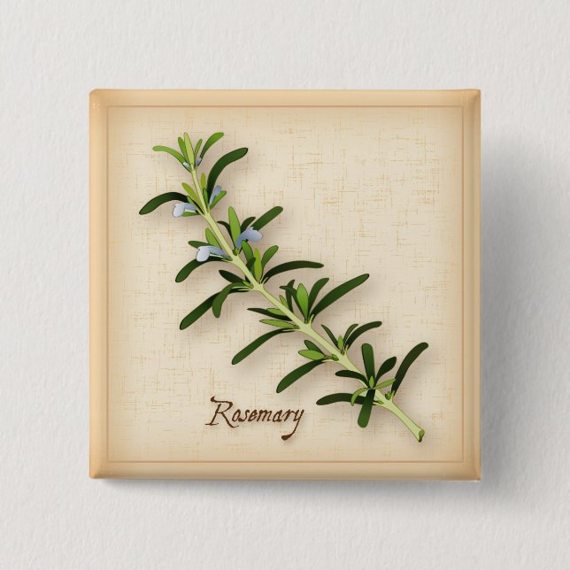 Bóton Quadrado 5.08cm Rosemary Herb (Frente)